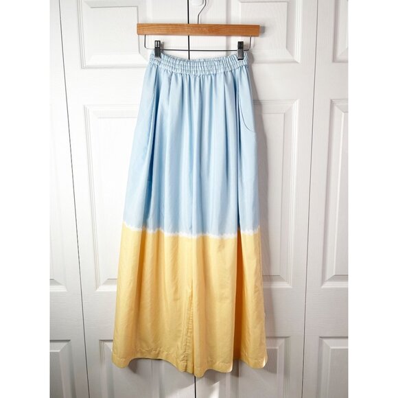 TOME Collective Karate Blue Yellow Watercolor Wide Leg Pants Women's Size 4 - Picture 1 of 10